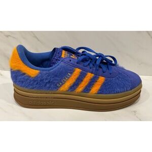 Adidas Gazelle Bold Rare Women 9 Blue Orange Faux Fur Platform Sneakers JS3906